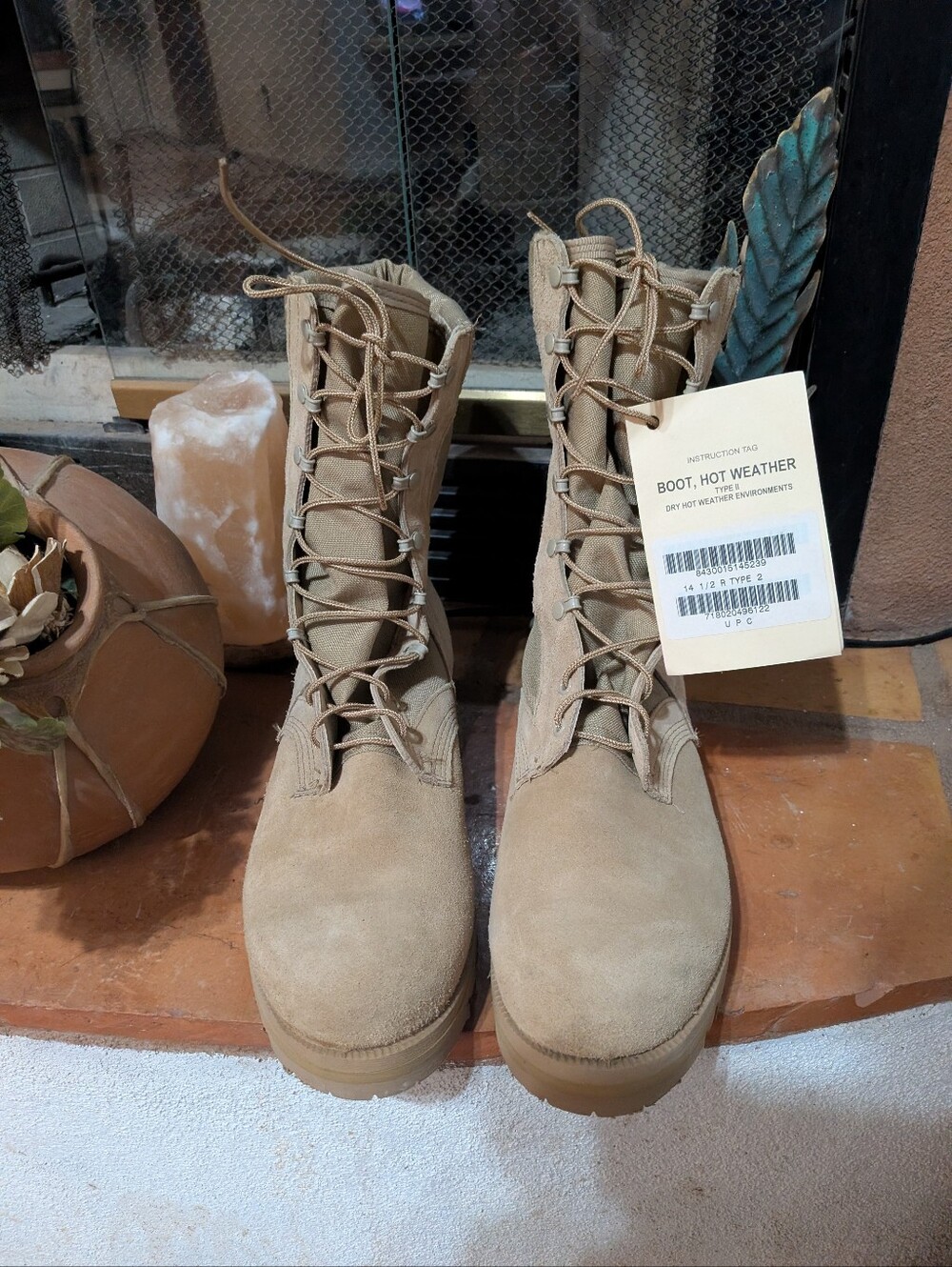 NWT Men's Hot Weather Military Combat Lace-Up Boots - Tan Size 14.5R
